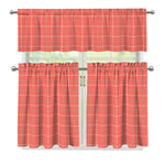 Pastel Red Tattersall Pattern Print 3 Piece Kitchen Curtains