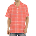 Pastel Red Tattersall Pattern Print Aloha Shirt