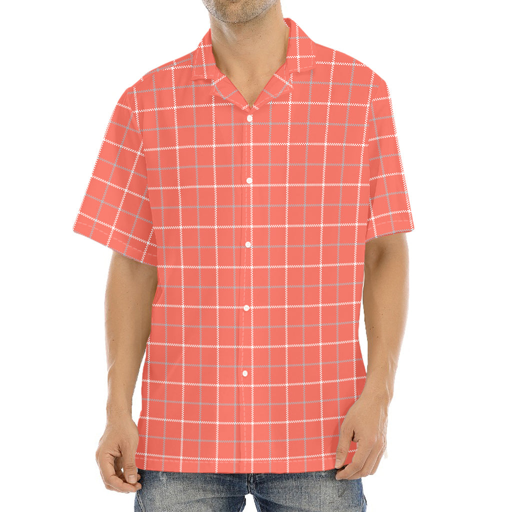 Pastel Red Tattersall Pattern Print Aloha Shirt