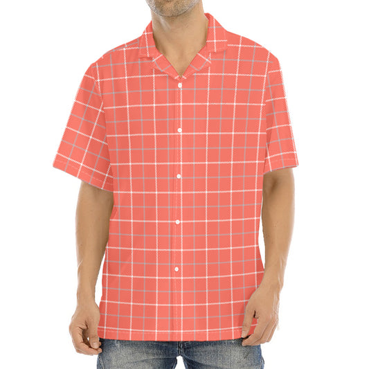 Pastel Red Tattersall Pattern Print Aloha Shirt