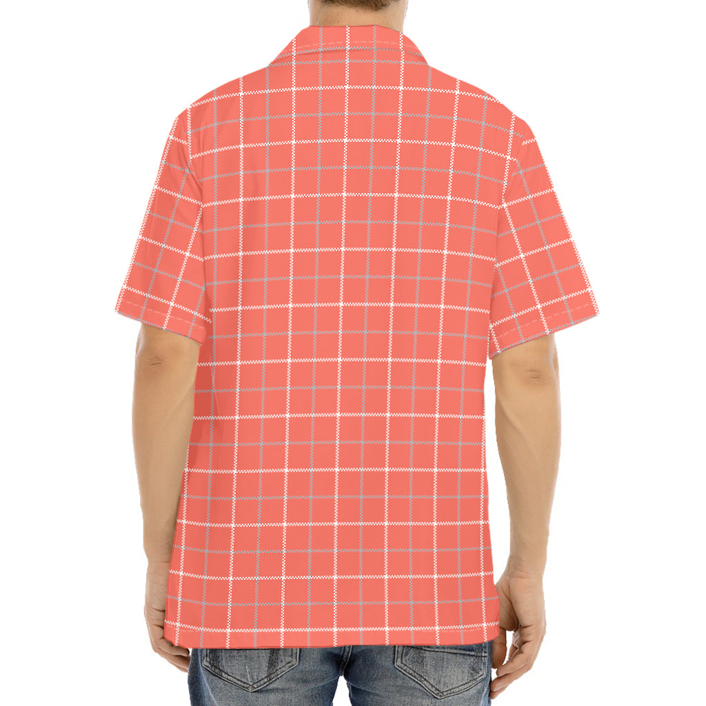 Pastel Red Tattersall Pattern Print Aloha Shirt