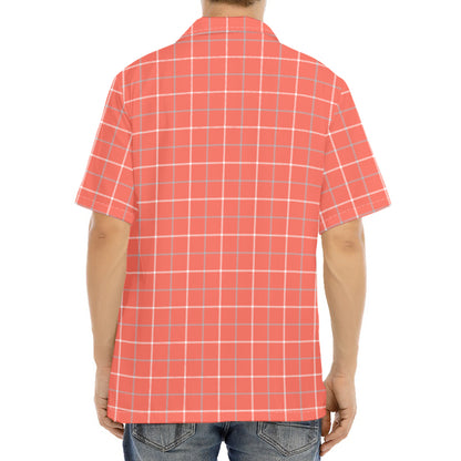 Pastel Red Tattersall Pattern Print Aloha Shirt