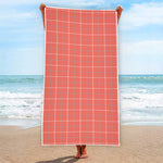 Pastel Red Tattersall Pattern Print Beach Towel