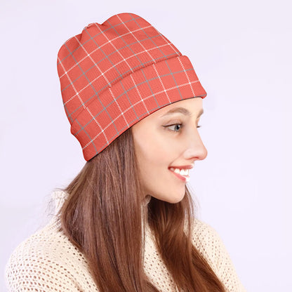 Pastel Red Tattersall Pattern Print Beanie