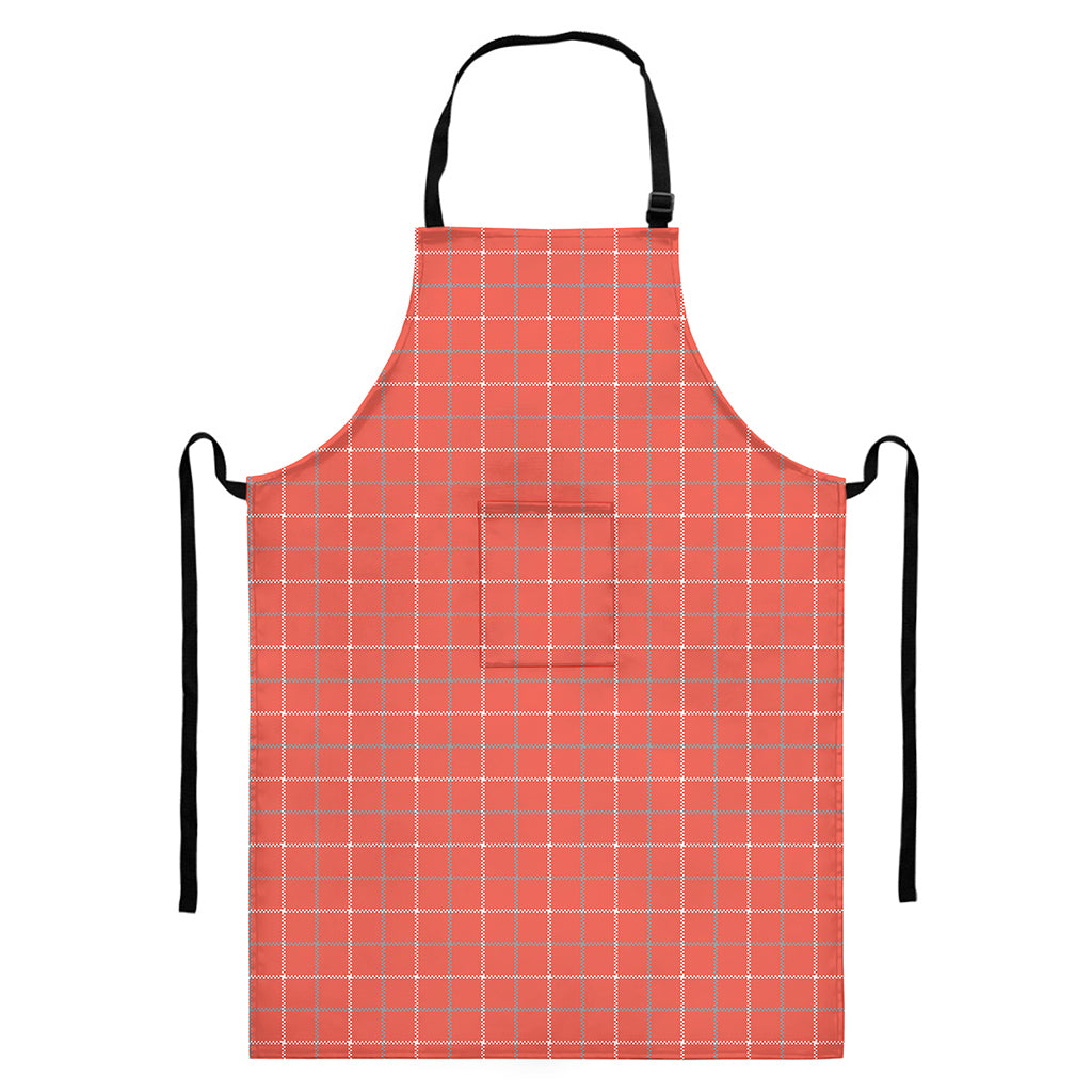 Pastel Red Tattersall Pattern Print Bib Apron With Pocket