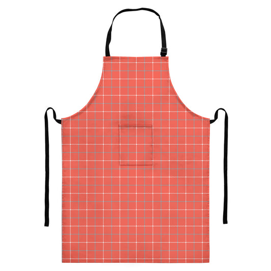 Pastel Red Tattersall Pattern Print Bib Apron With Pocket