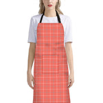 Pastel Red Tattersall Pattern Print Bib Apron With Pocket