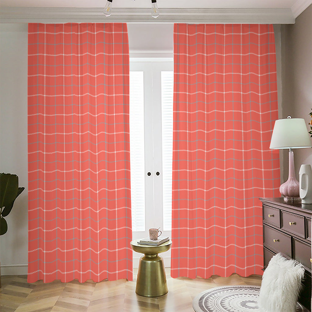 Pastel Red Tattersall Pattern Print Blackout Pencil Pleat Curtains