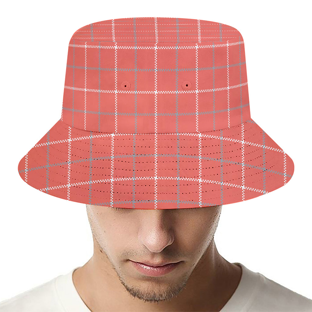 Pastel Red Tattersall Pattern Print Bucket Hat