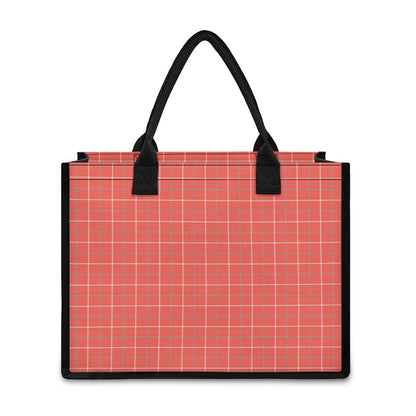 Pastel Red Tattersall Pattern Print Canvas Tote Bag
