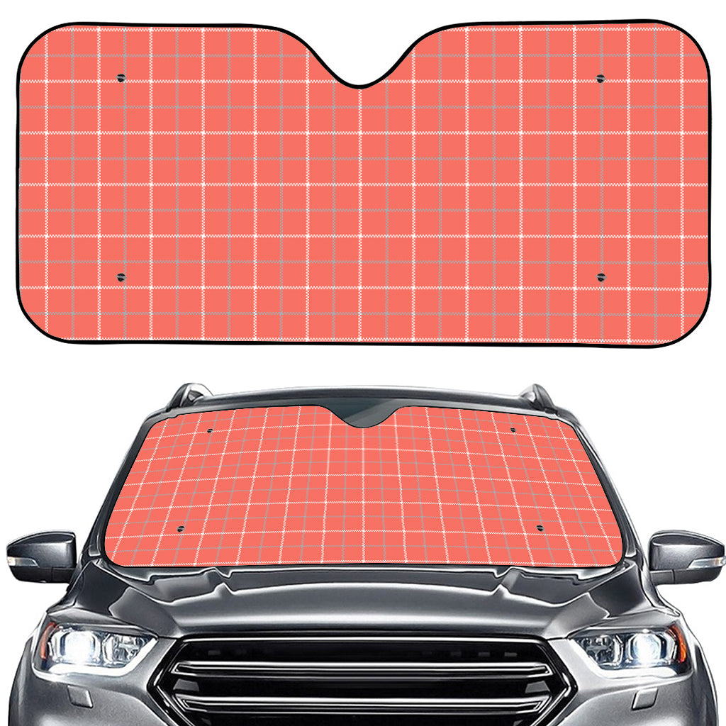 Pastel Red Tattersall Pattern Print Car Windshield Sun Shade