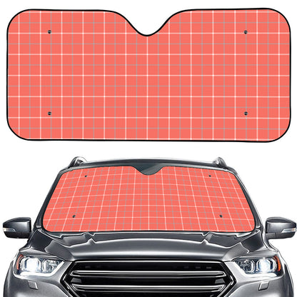 Pastel Red Tattersall Pattern Print Car Windshield Sun Shade