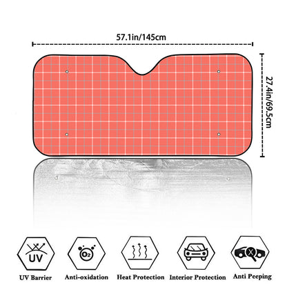 Pastel Red Tattersall Pattern Print Car Windshield Sun Shade