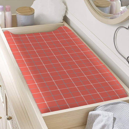Pastel Red Tattersall Pattern Print Changing Pad Cover