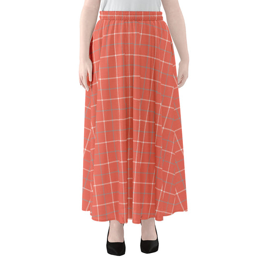 Pastel Red Tattersall Pattern Print Chiffon Maxi Skirt