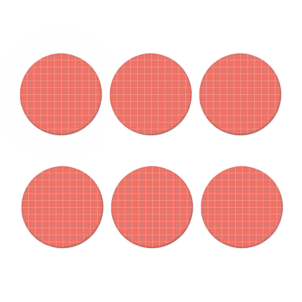 Pastel Red Tattersall Pattern Print Coaster Set