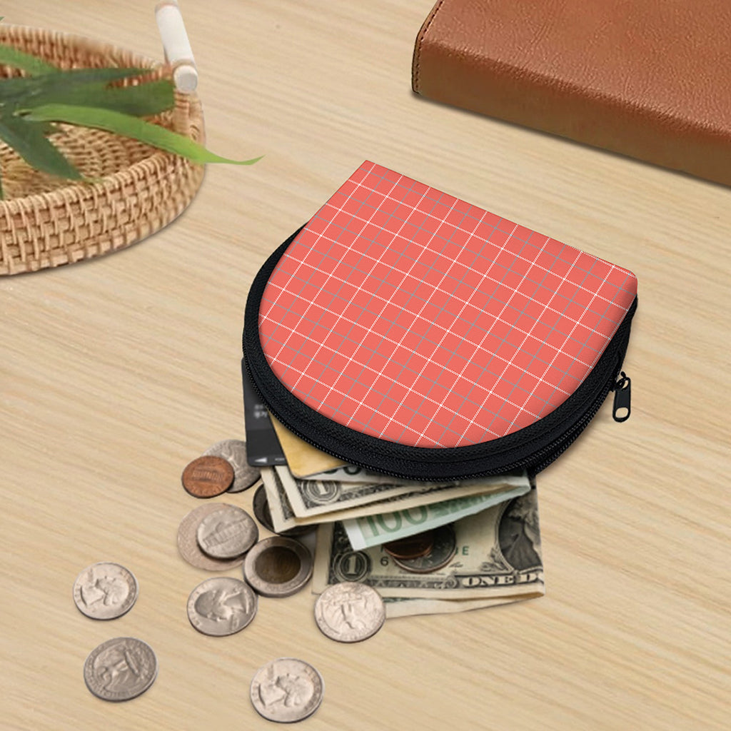 Pastel Red Tattersall Pattern Print Coin Purse