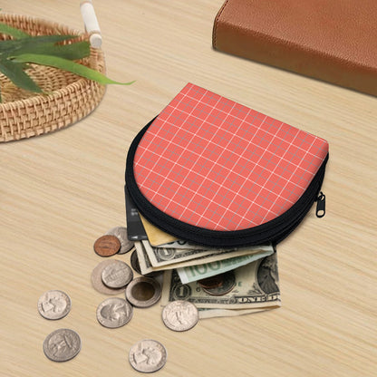 Pastel Red Tattersall Pattern Print Coin Purse