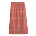 Pastel Red Tattersall Pattern Print Cotton Front Slit Maxi Skirt