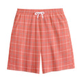 Pastel Red Tattersall Pattern Print Cotton Shorts