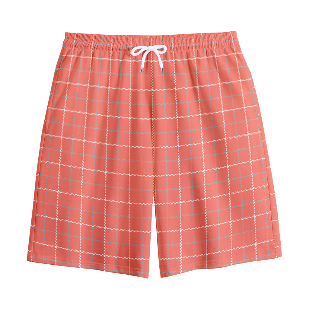 Pastel Red Tattersall Pattern Print Cotton Shorts