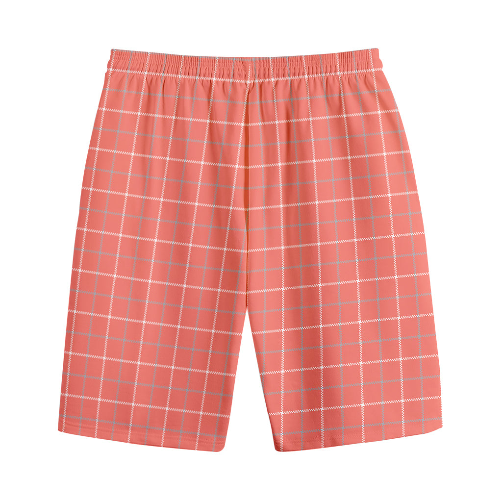 Pastel Red Tattersall Pattern Print Cotton Shorts