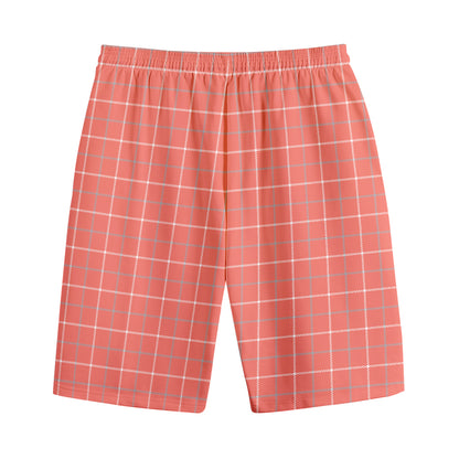 Pastel Red Tattersall Pattern Print Cotton Shorts