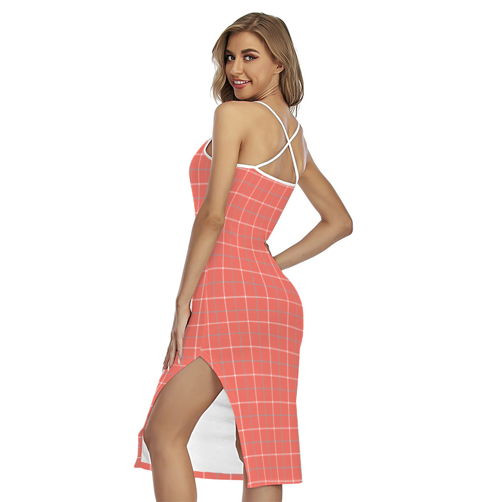 Pastel Red Tattersall Pattern Print Cross Back Cami Dress