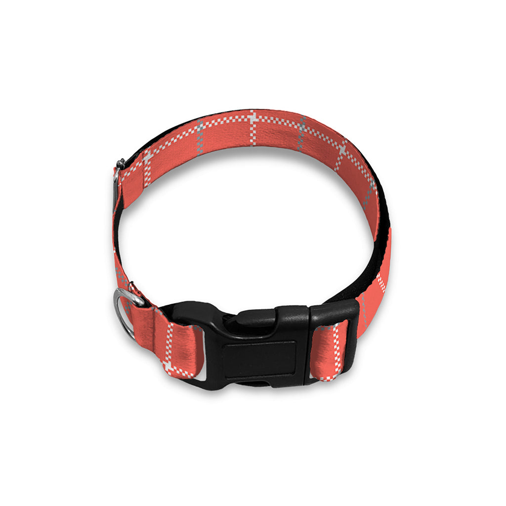 Pastel Red Tattersall Pattern Print Dog Collar