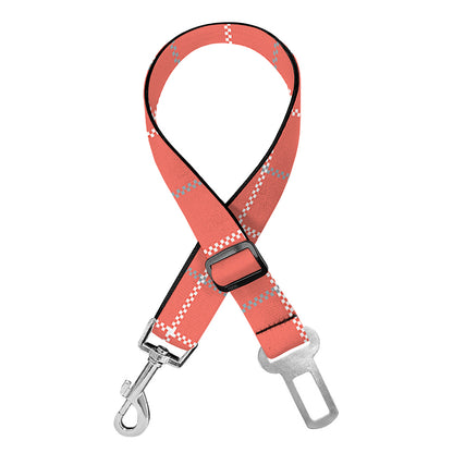 Pastel Red Tattersall Pattern Print Dog Seat Belt
