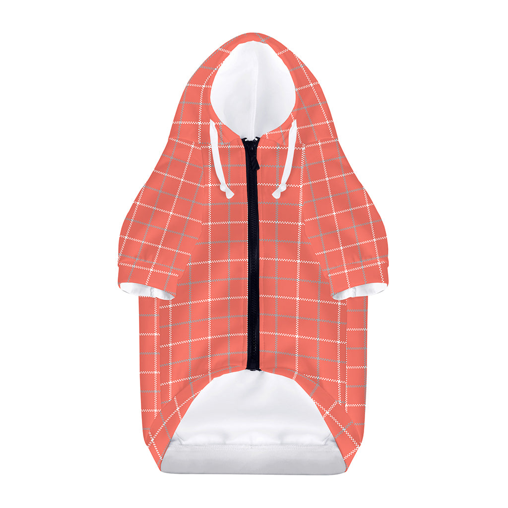 Pastel Red Tattersall Pattern Print Dog Zip Up Hoodie