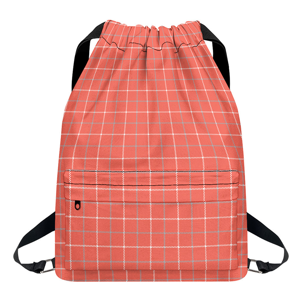Pastel Red Tattersall Pattern Print Drawstring Backpack