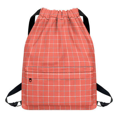 Pastel Red Tattersall Pattern Print Drawstring Backpack