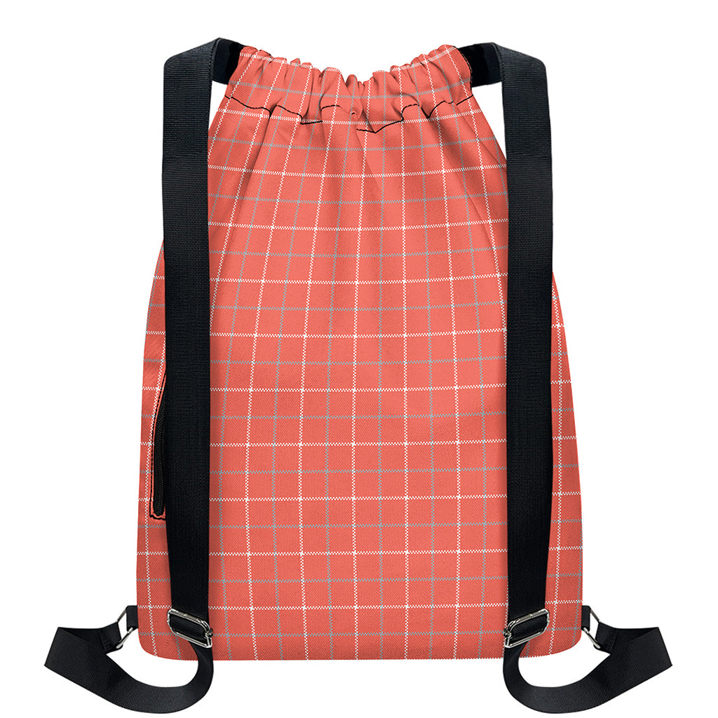 Pastel Red Tattersall Pattern Print Drawstring Backpack
