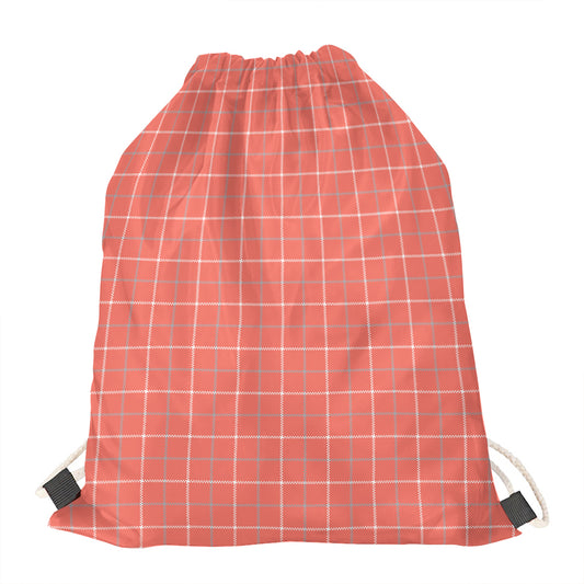 Pastel Red Tattersall Pattern Print Drawstring Bag
