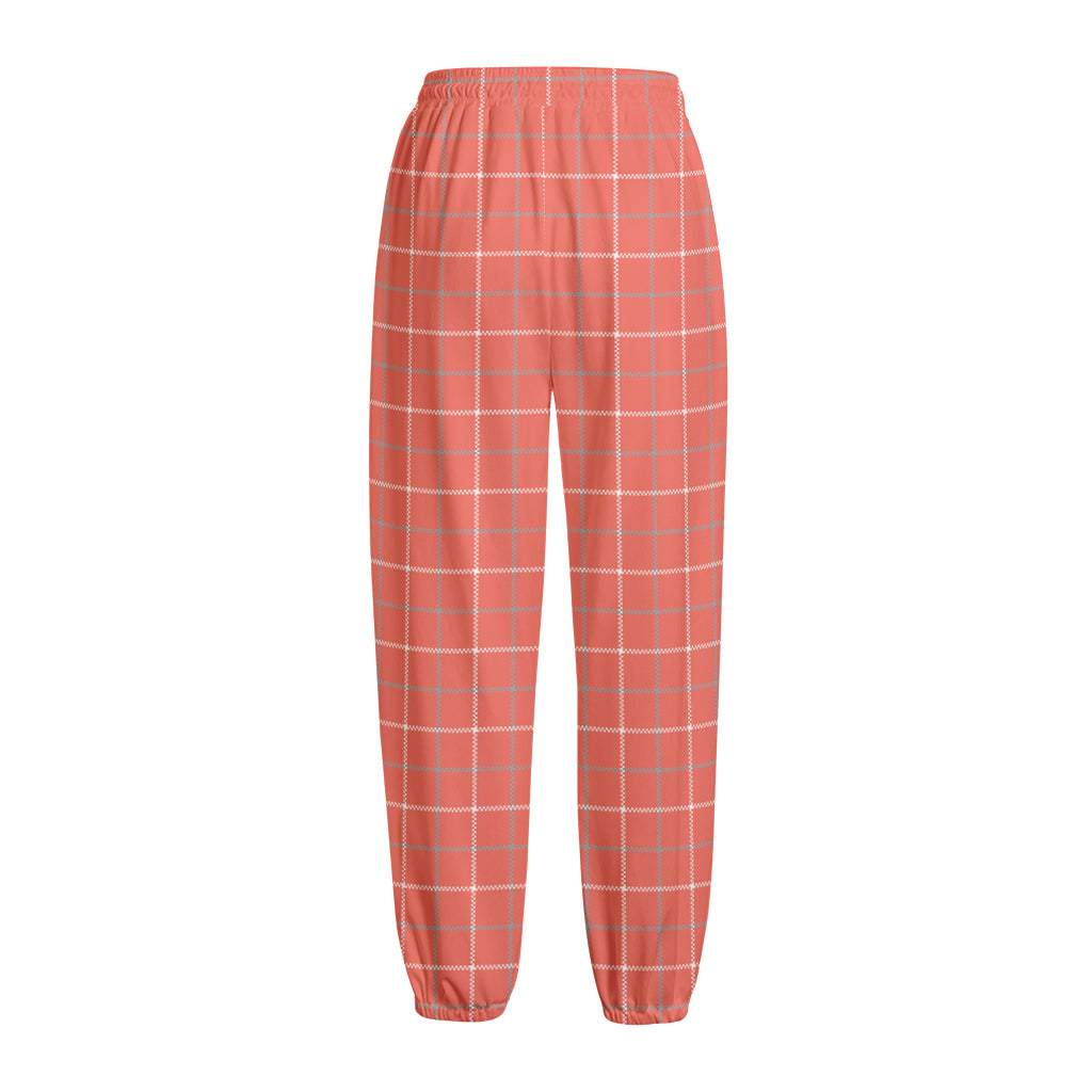 Pastel Red Tattersall Pattern Print Fleece Lined Knit Pants