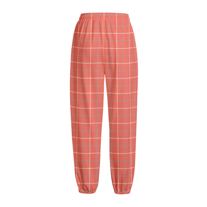 Pastel Red Tattersall Pattern Print Fleece Lined Knit Pants