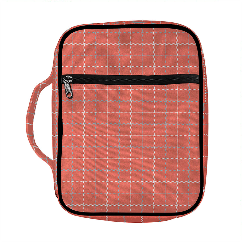 Pastel Red Tattersall Pattern Print Front Pocket Bible Bag