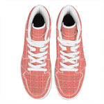 Pastel Red Tattersall Pattern Print High Top Leather Sneakers