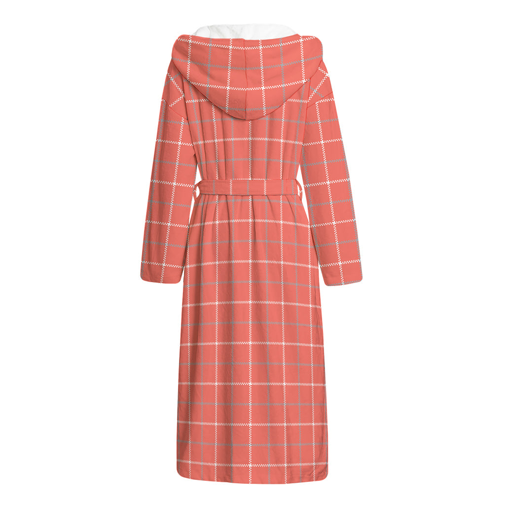 Pastel Red Tattersall Pattern Print Hooded Bathrobe