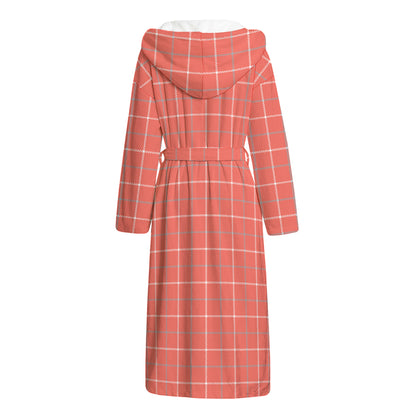 Pastel Red Tattersall Pattern Print Hooded Bathrobe
