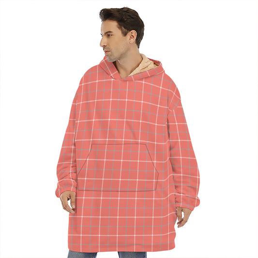 Pastel Red Tattersall Pattern Print Hoodie Blanket