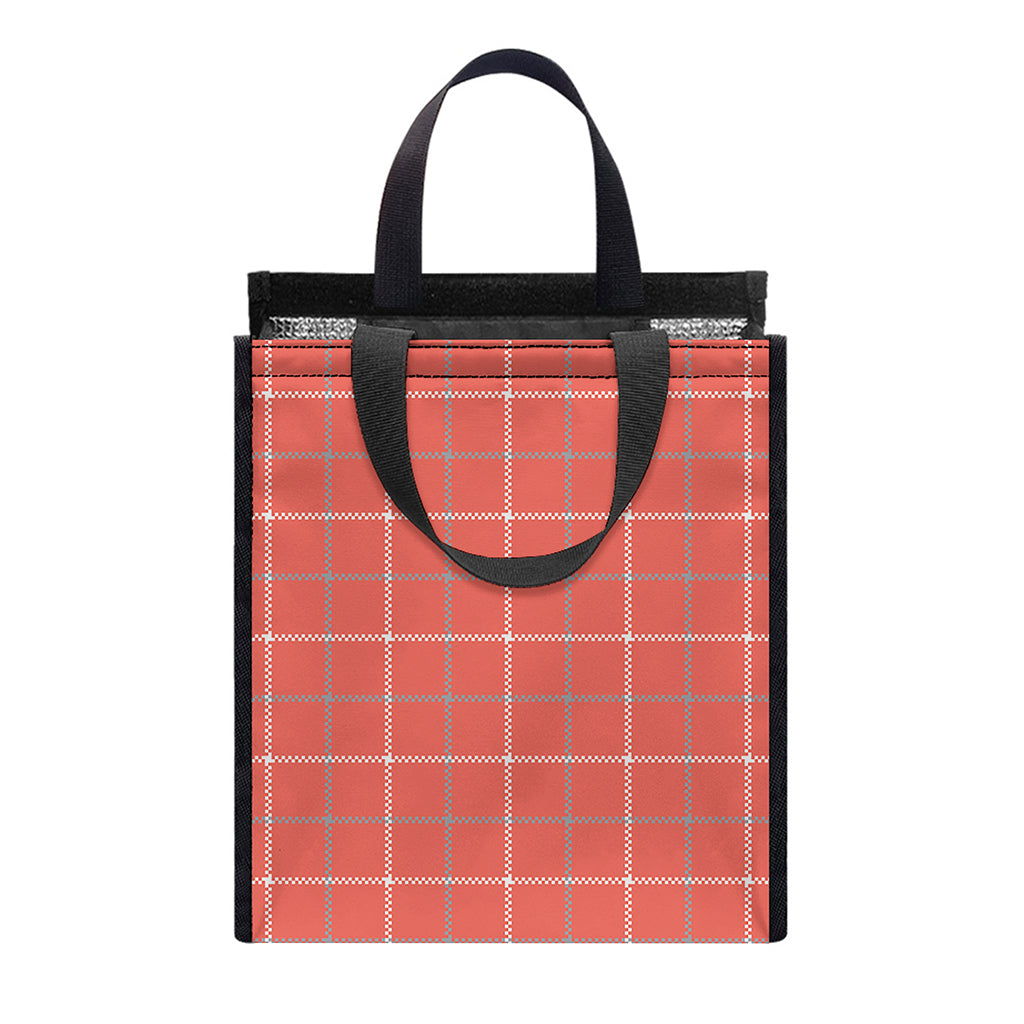 Pastel Red Tattersall Pattern Print Insulated Lunch Tote