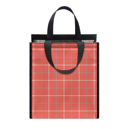 Pastel Red Tattersall Pattern Print Insulated Lunch Tote