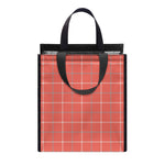 Pastel Red Tattersall Pattern Print Insulated Lunch Tote
