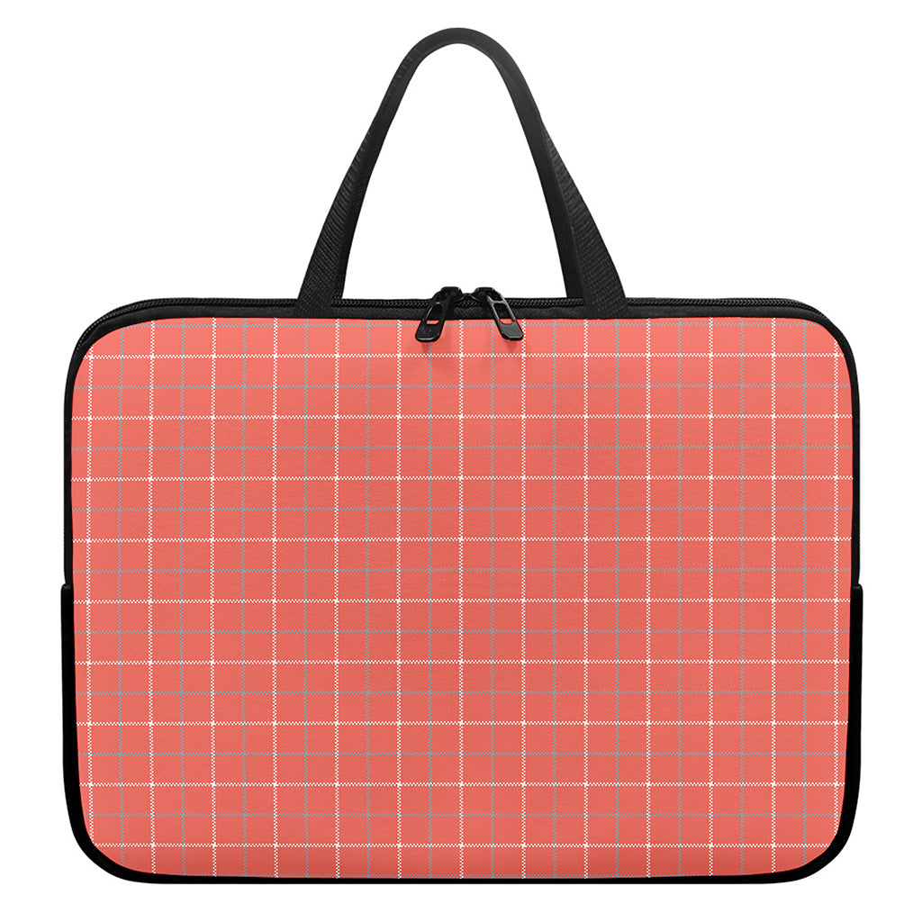 Pastel Red Tattersall Pattern Print Laptop Sleeve With Handle