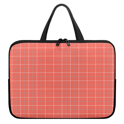 Pastel Red Tattersall Pattern Print Laptop Sleeve With Handle