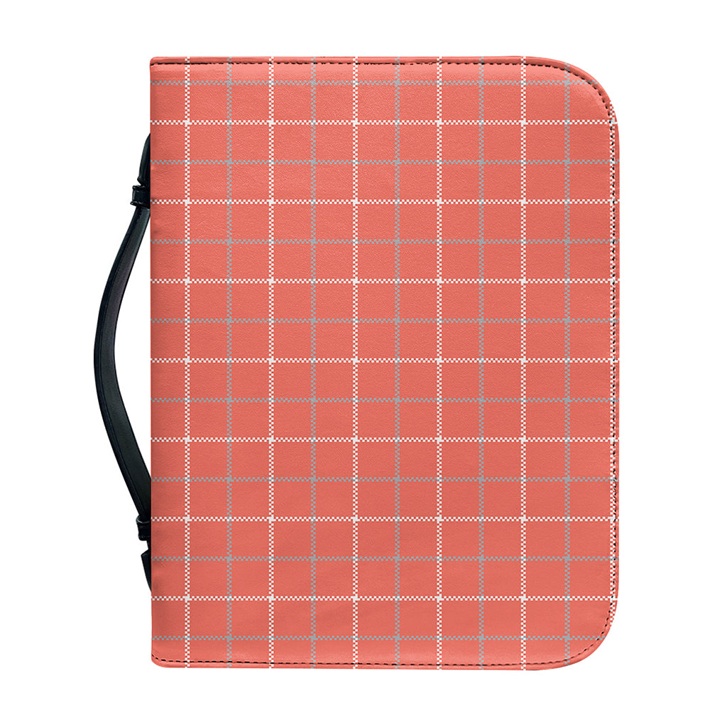 Pastel Red Tattersall Pattern Print Leather Bible Cover