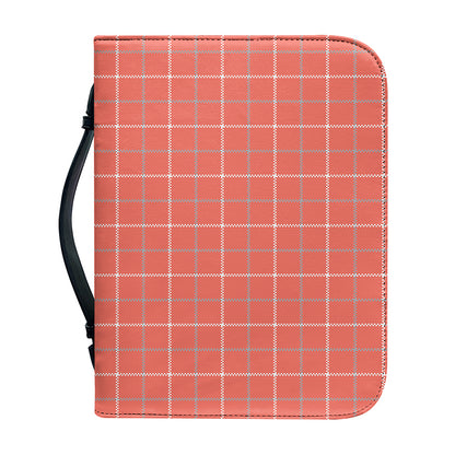 Pastel Red Tattersall Pattern Print Leather Bible Cover
