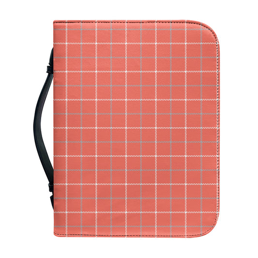 Pastel Red Tattersall Pattern Print Leather Bible Cover
